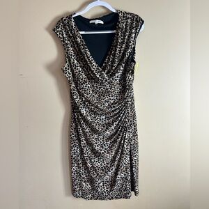 Evan Picone Leopard Animal Print Midi Dress Stretch Size 16